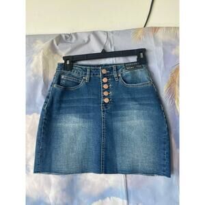 NWT YMI Women's Midi Skirt size 1 blue jean button fly Raw hem